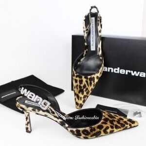 NEW Alexander Wang Leopard Velvet Pumps | Logo Crystal Slingback Heels